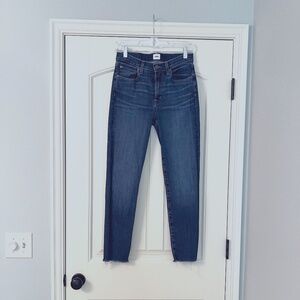 Edwin premium denim.  Size 25.  Medium wash, cropped with raw hem.